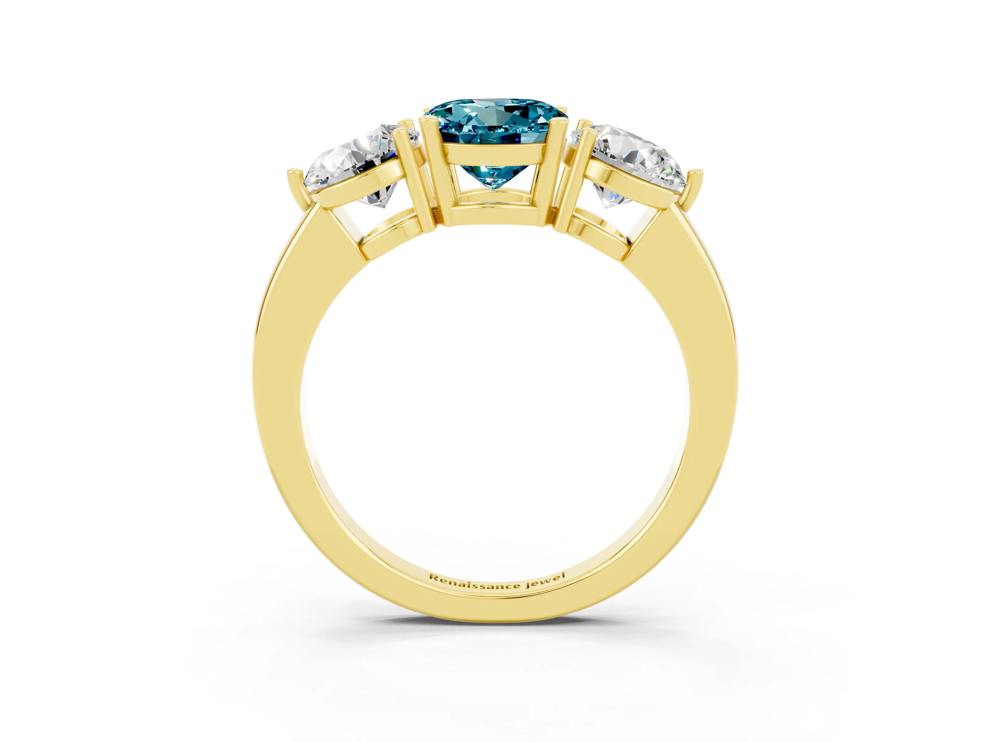 Yellow gold Round Cut Blue Topaz Three-Stone Ring with Prong Setting and Classic Band_3