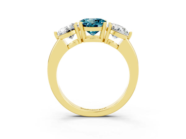 Yellow gold Round Cut Blue Topaz Three-Stone Ring with Prong Setting and Classic Band