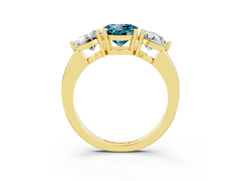 Yellow gold Round Cut Blue Topaz Three-Stone Ring with Prong Setting and Classic Band_3