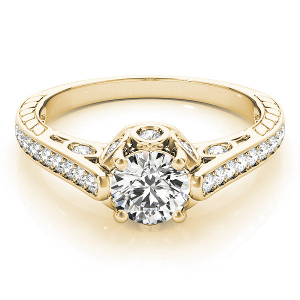 Yellow gold Round Cut Cathedral Pave Diamond Engagement Ring with Six-Prong Setting 1