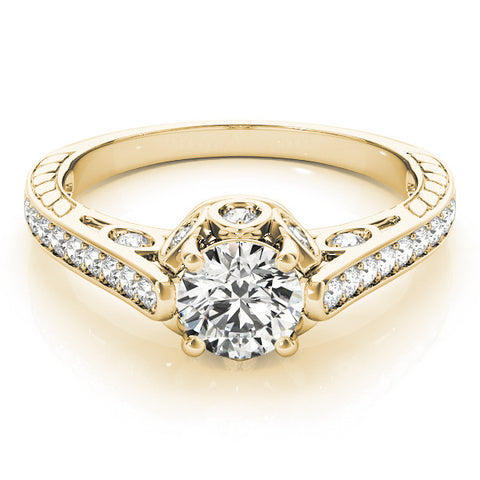 Yellow gold Round Cut Cathedral Pave Diamond Engagement Ring with Six-Prong Setting 1