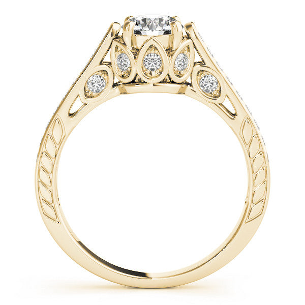 Yellow gold Round Cut Cathedral Pave Diamond Engagement Ring with Six-Prong Setting 2