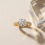 Yellow gold Round Cut Cathedral Pave Diamond Engagement Ring with Six-Prong Setting_15
