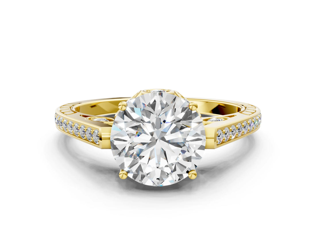 Yellow gold Round Cut Cathedral Pave Diamond Engagement Ring with Six-Prong Setting_35