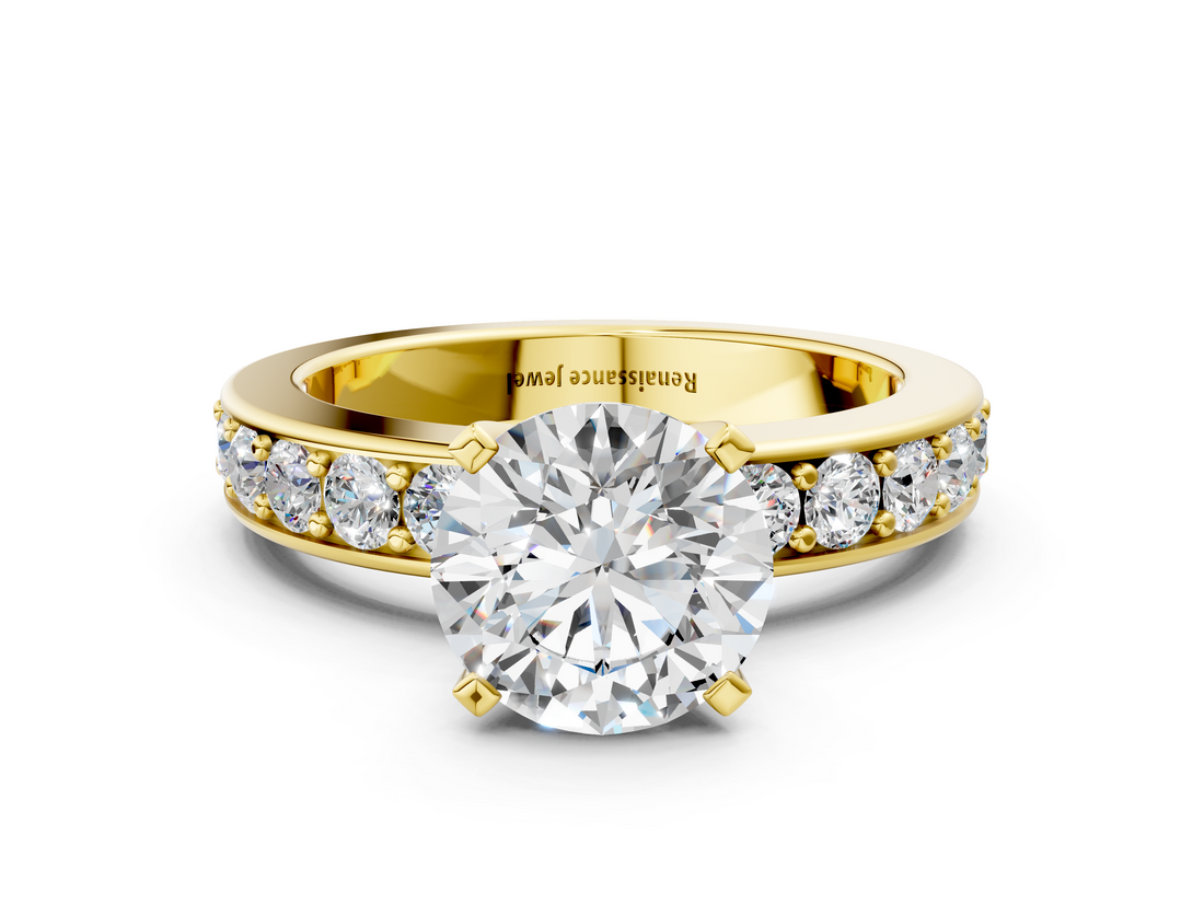 Yellow gold Round Cut Channel Set Diamond Engagement Ring with Four-Prong Setting_259