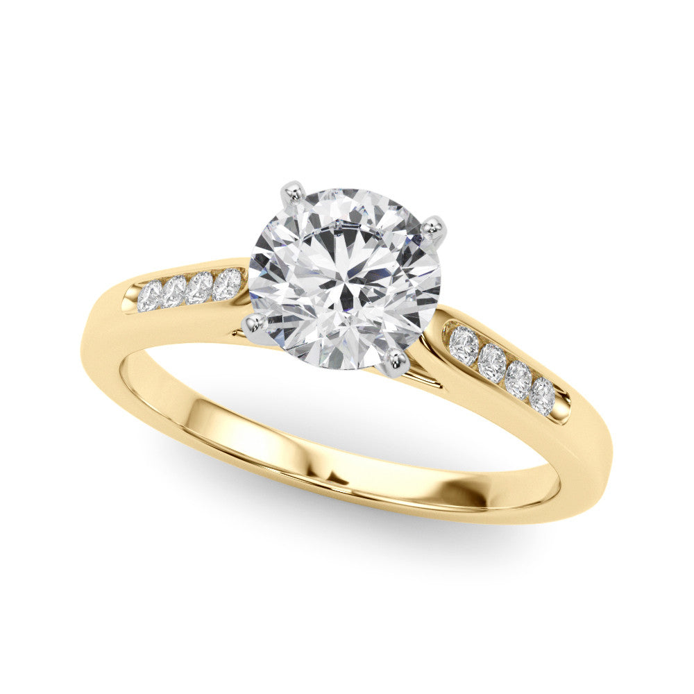 Yellow gold Round Cut Channel Set Solitaire Engagement Ring with Four-Prong Setting