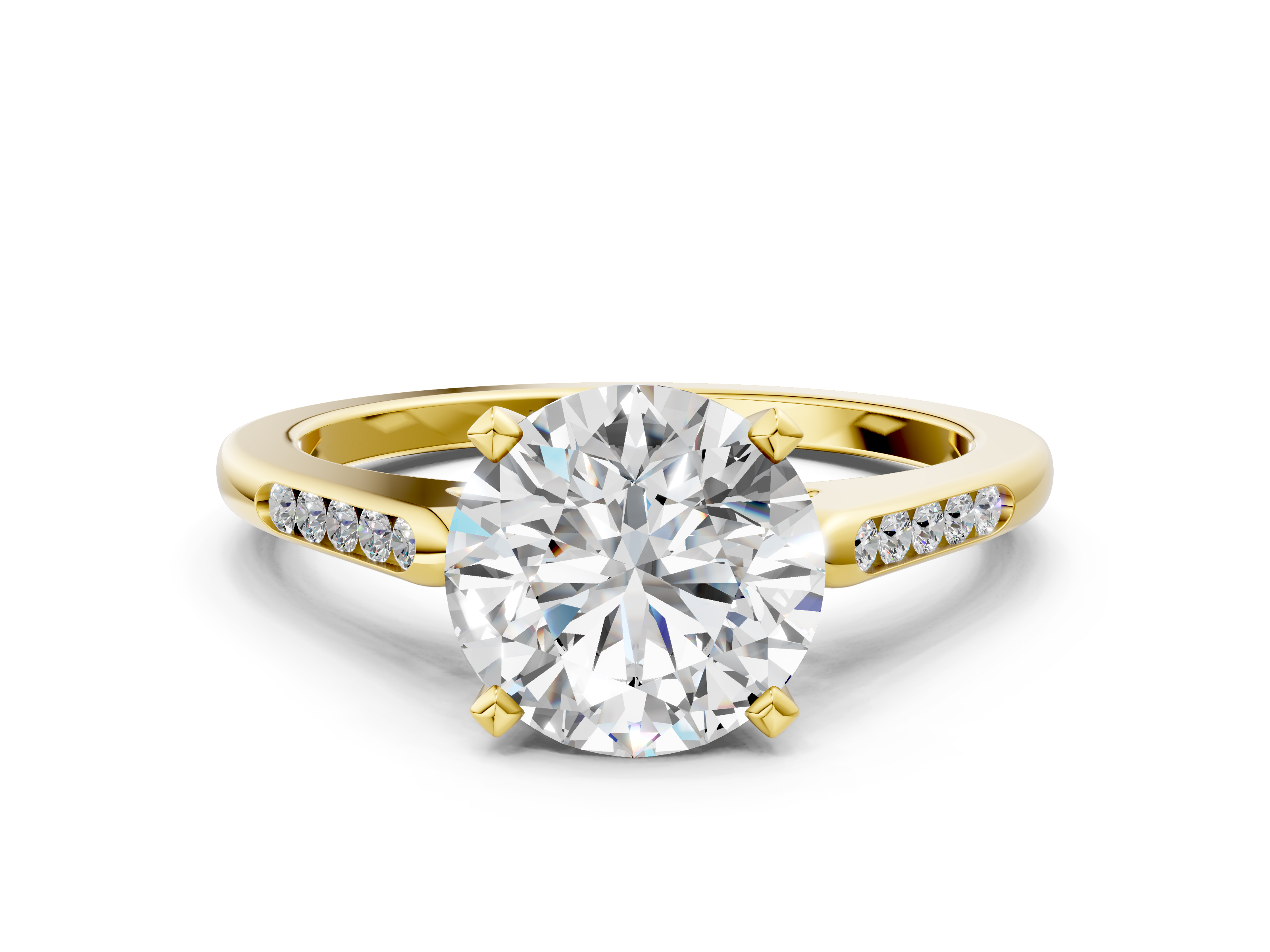 Yellow gold Round Cut Channel Set Solitaire Engagement Ring with Four-Prong Setting_220