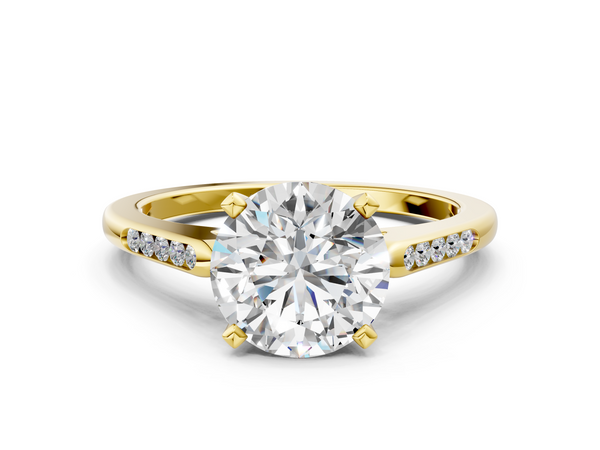 Yellow Gold Round Solitaire Engagement Ring Setting with Tapered Channel Set Round Accents