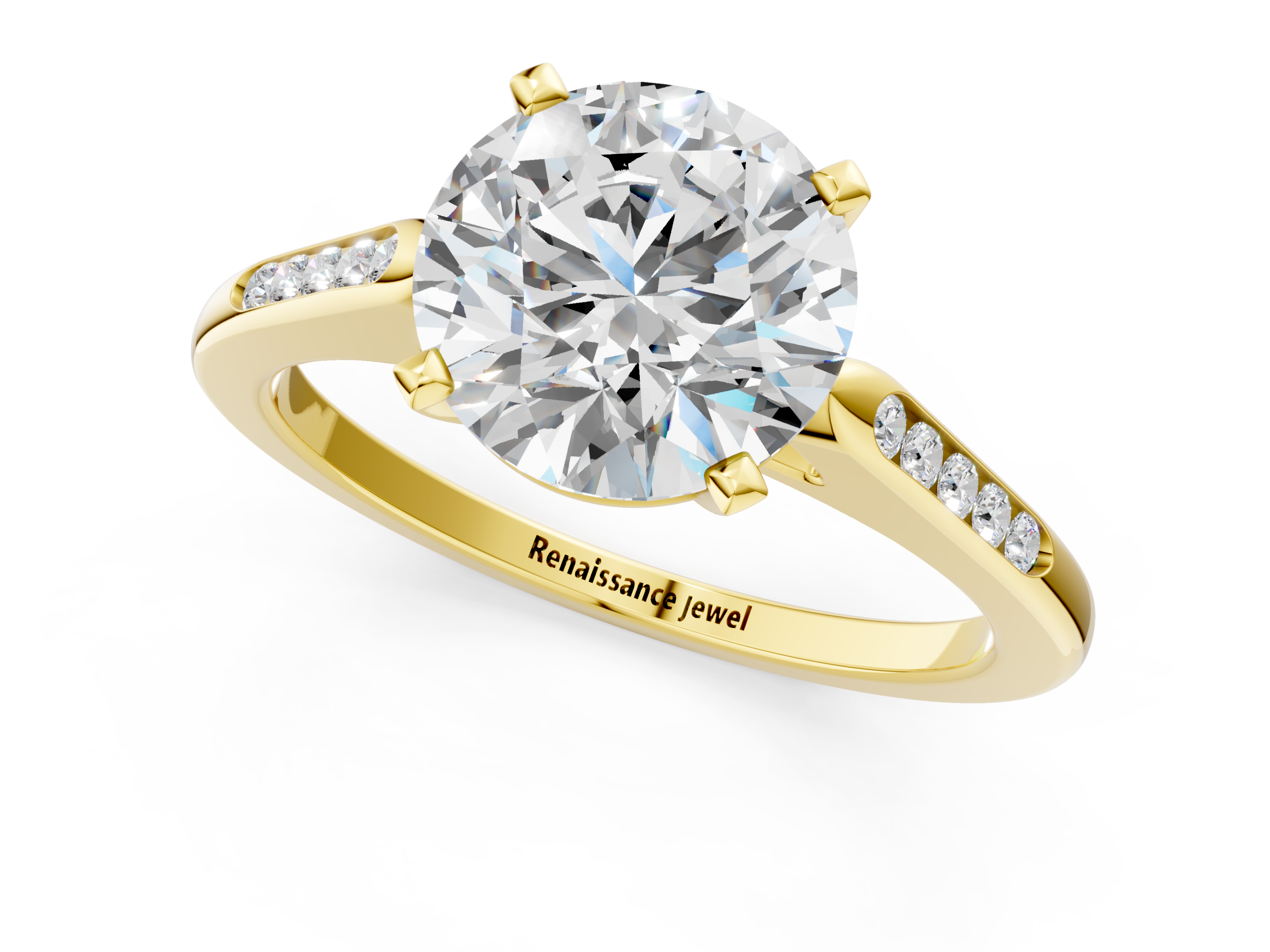 Yellow gold Round Cut Channel Set Solitaire Engagement Ring with Four-Prong Setting_221
