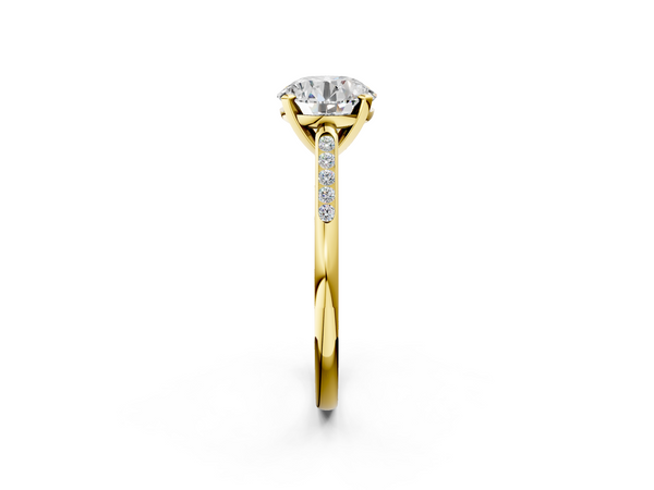 Yellow Gold Round Solitaire Engagement Ring Setting with Tapered Channel Set Round Accents