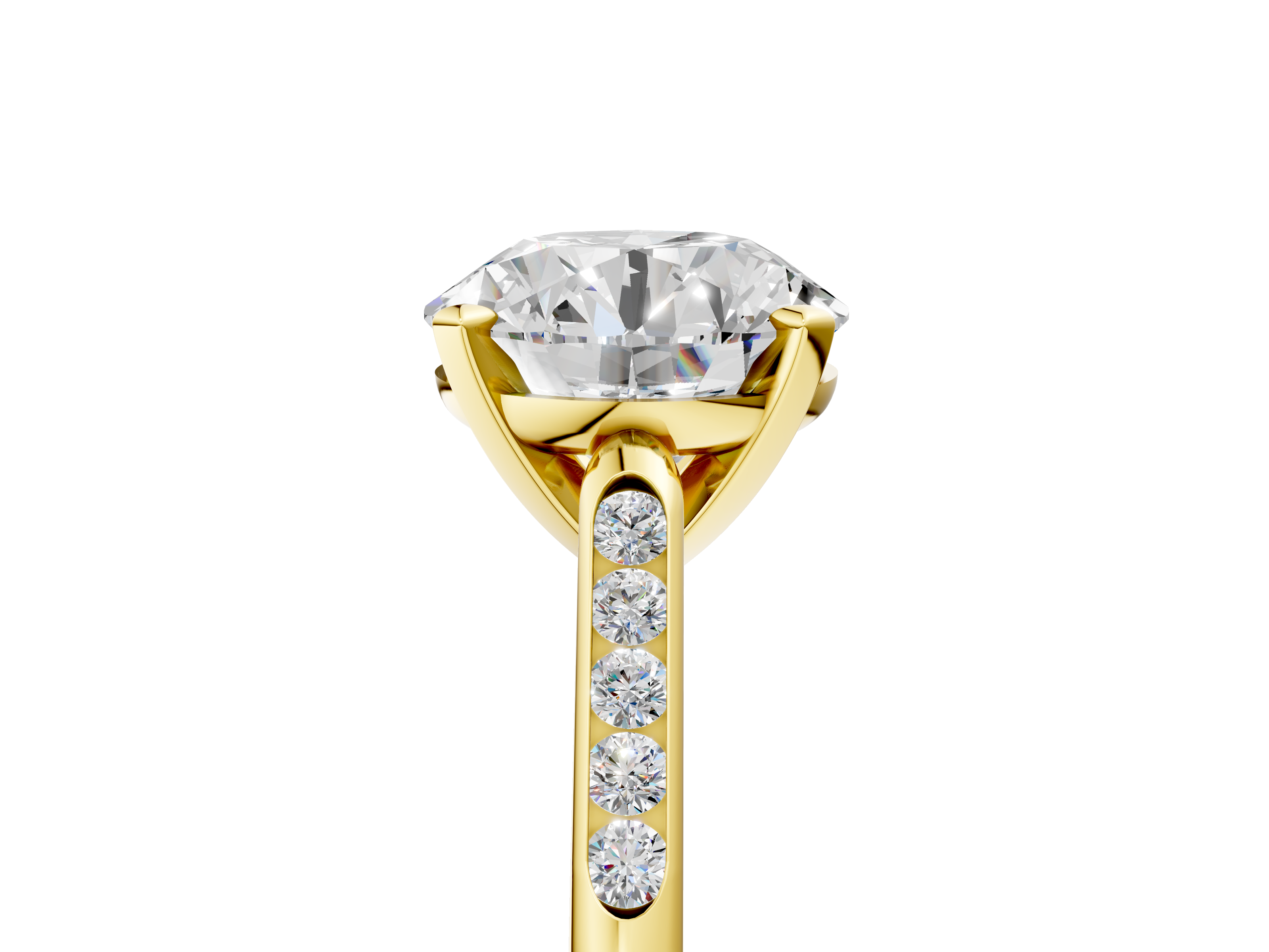 Yellow gold Round Cut Channel Set Solitaire Engagement Ring with Four-Prong Setting_225