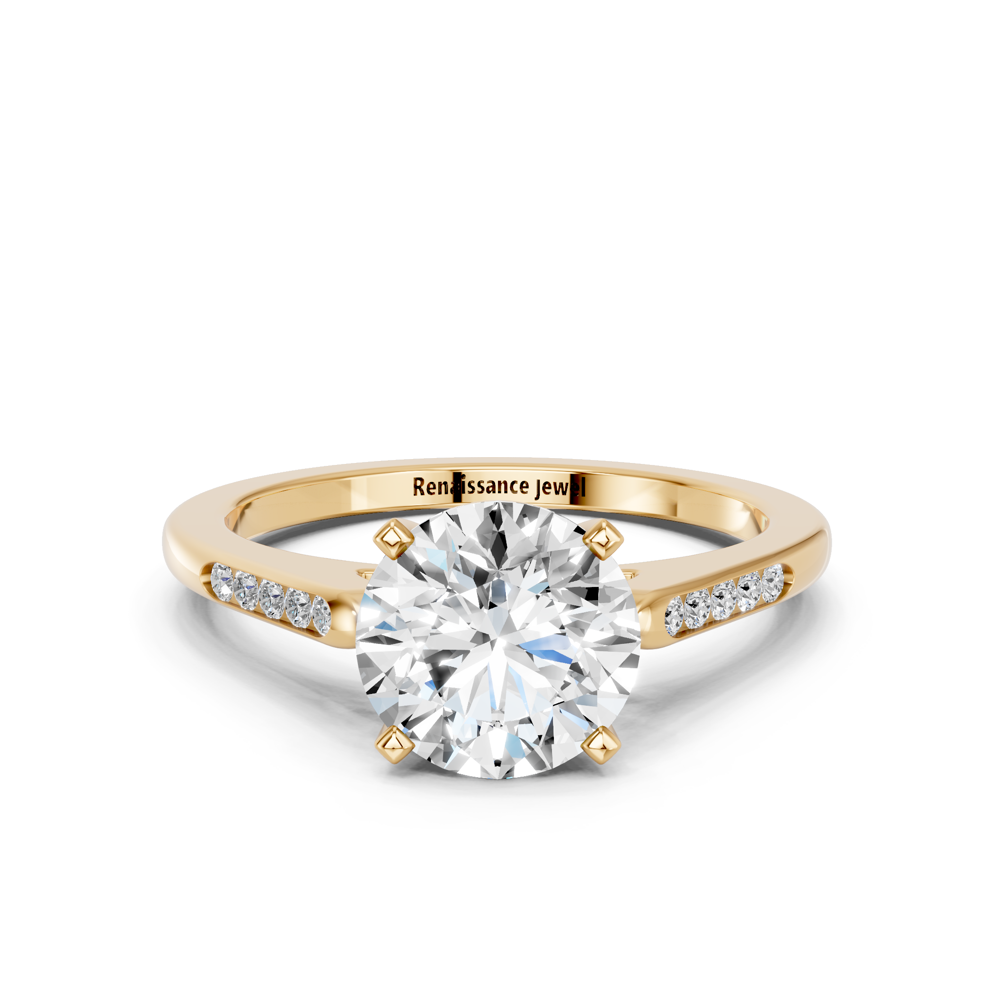 Yellow gold Round Cut Channel Set Solitaire Engagement Ring with Four-Prong Setting_82