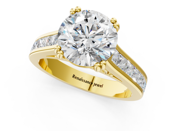 Yellow gold Round Cut Channel Set Solitaire Engagement Ring with Prong Setting