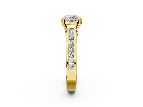 Yellow gold Round Cut Channel Set Solitaire Engagement Ring with Prong Setting