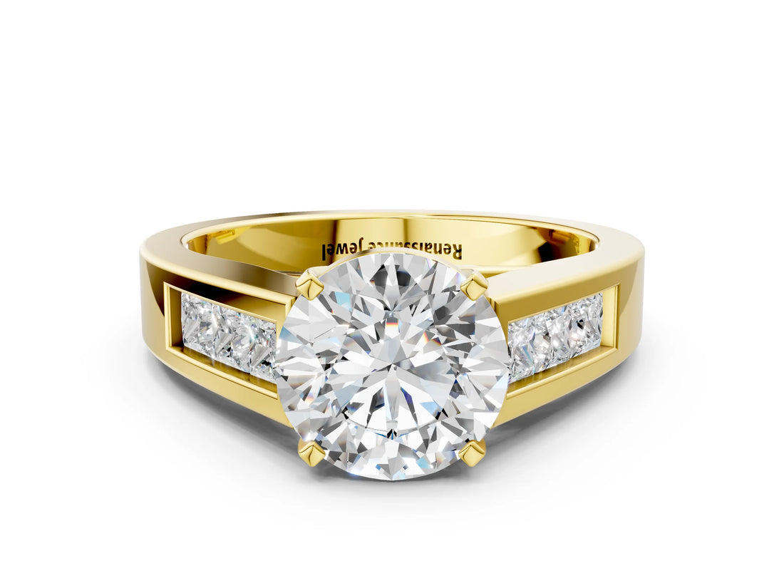 Yellow gold Round Cut Channel Set Solitaire Ring with Four-Prong Setting_6