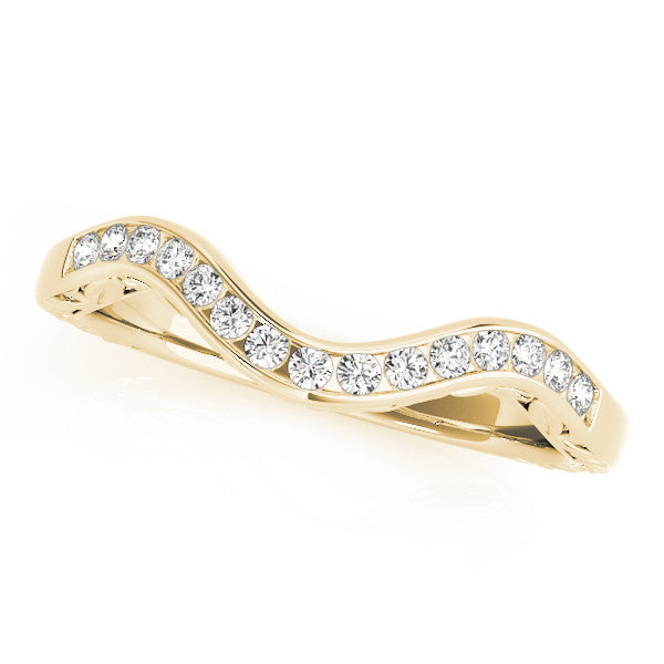 Yellow gold Round Cut Channel Set Wave Band with Pavé Setting