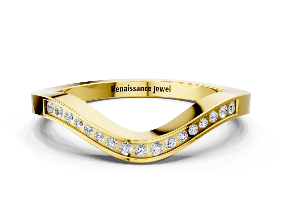 Yellow gold Round Cut Channel Set Wave Band with Pavé Setting_4