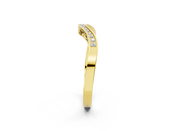Yellow gold Round Cut Channel Set Wave Band with Pavé Setting