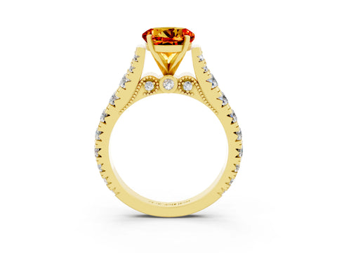Yellow gold Round Cut Citrine Classic Solitaire Ring with Pavé Band and Four-Prong Setting_3