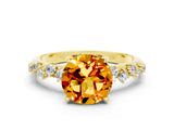 Yellow gold Round Cut Citrine Cluster Side Stone Solitaire Ring with Prong Setting_24