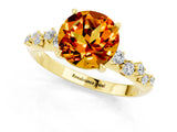 Yellow gold Round Cut Citrine Cluster Side Stone Solitaire Ring with Prong Setting_25