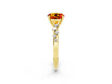 Yellow gold Round Cut Citrine Cluster Side Stone Solitaire Ring with Prong Setting_26