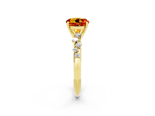 Yellow gold Round Cut Citrine Cluster Side Stone Solitaire Ring with Prong Setting