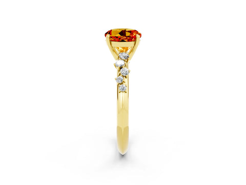 Yellow gold Round Cut Citrine Cluster Side Stone Solitaire Ring with Prong Setting_26