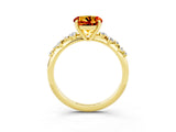 Yellow gold Round Cut Citrine Cluster Side Stone Solitaire Ring with Prong Setting_27