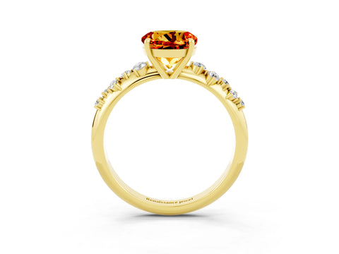 Yellow gold Round Cut Citrine Cluster Side Stone Solitaire Ring with Prong Setting_27