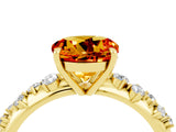 Yellow gold Round Cut Citrine Cluster Side Stone Solitaire Ring with Prong Setting_28