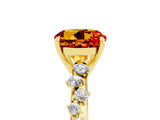 Yellow gold Round Cut Citrine Cluster Side Stone Solitaire Ring with Prong Setting_29