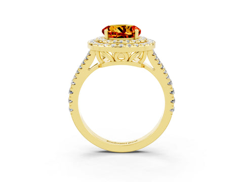 Yellow gold Round Cut Citrine Double Halo Ring with Pavé Band and Prong Setting_15