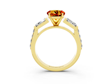 Yellow gold Round Cut Citrine Engagement Ring with Baguette Side Stones and Channel Set Band_3