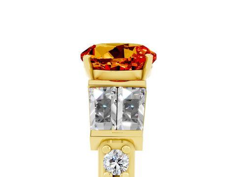 Yellow gold Round Cut Citrine Engagement Ring with Baguette Side Stones and Channel Set Band_5