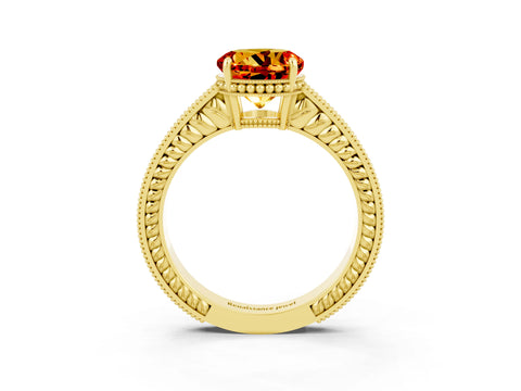 Yellow gold Round Cut Citrine Engagement Ring with Milgrain Channel Set Band and Prong Setting_3