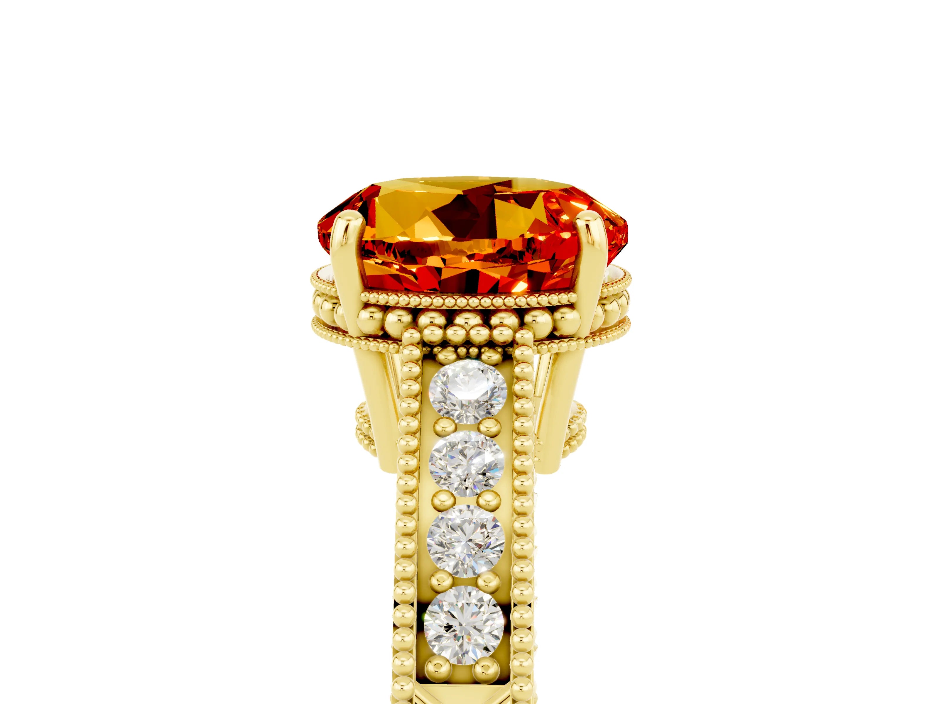 Yellow gold Round Cut Citrine Engagement Ring with Milgrain Channel Set Band and Prong Setting_5