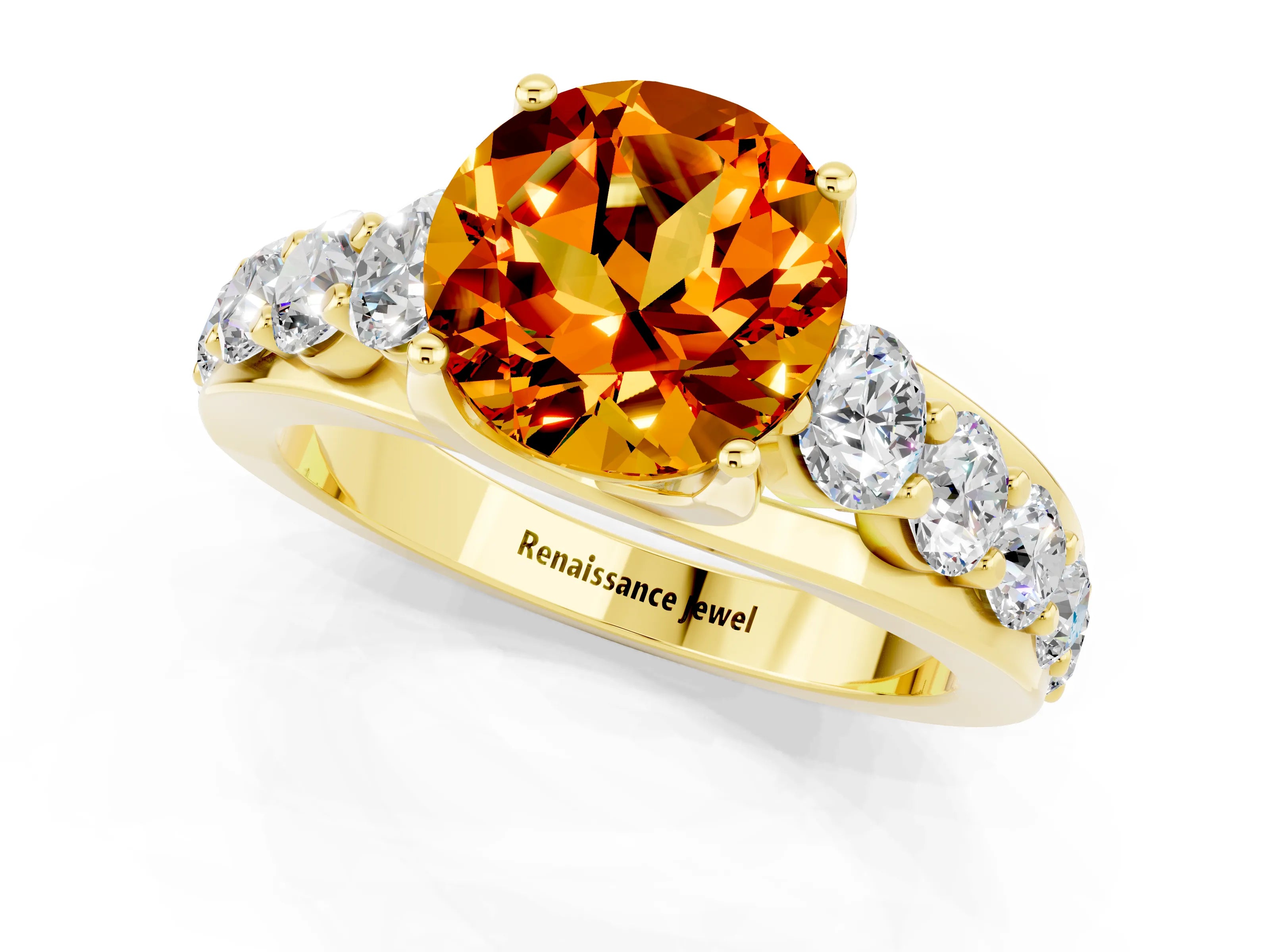Yellow gold Round Cut Citrine Engagement Ring with Pavé Band and Four-Prong Setting_1