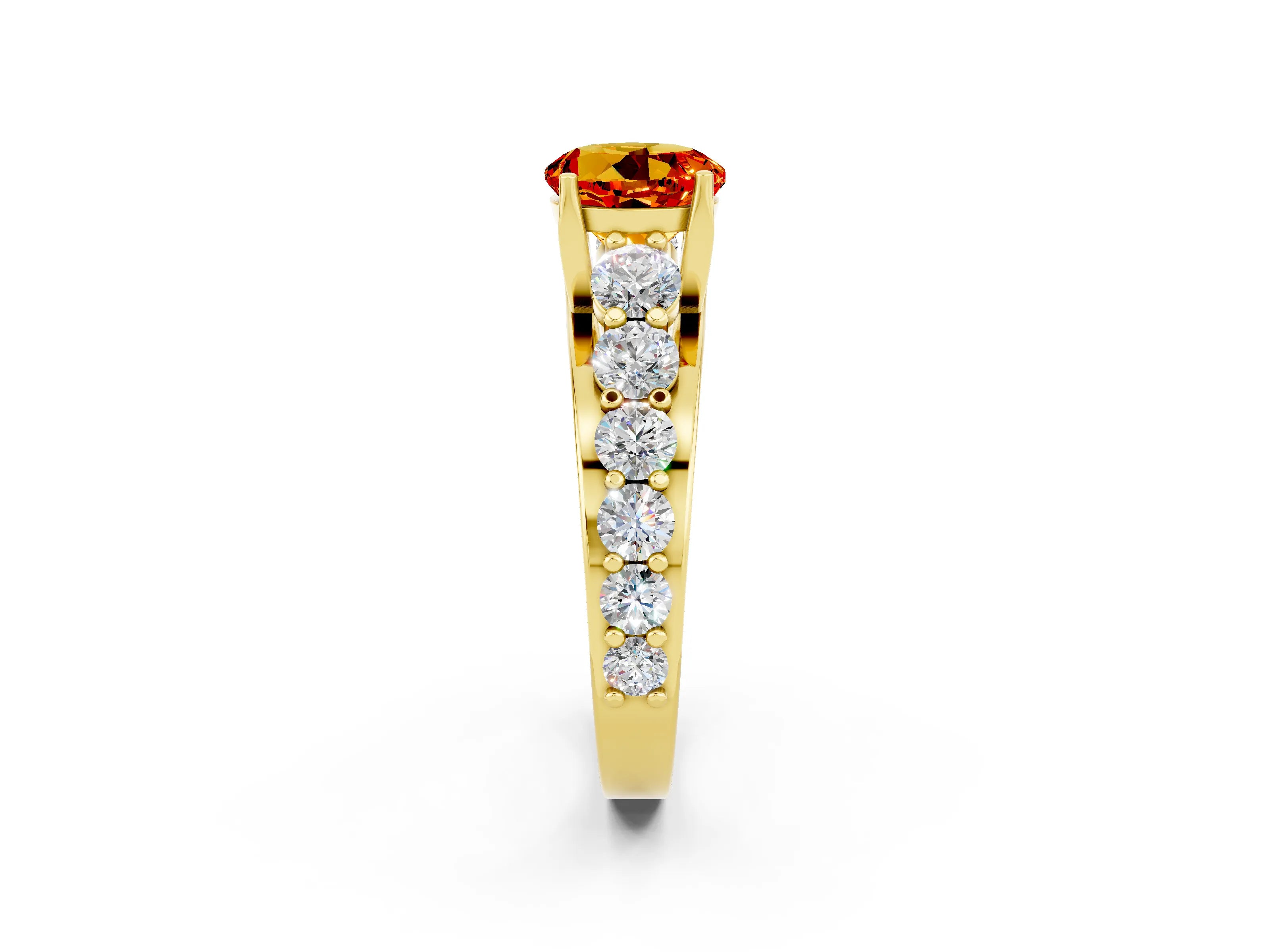 Yellow gold Round Cut Citrine Engagement Ring with Pavé Band and Four-Prong Setting_2