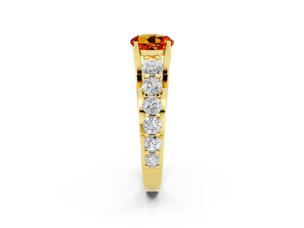 Yellow gold Round Cut Citrine Engagement Ring with Pavé Band and Four-Prong Setting
