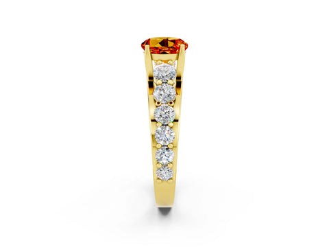 Yellow gold Round Cut Citrine Engagement Ring with Pavé Band and Four-Prong Setting_2