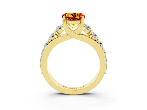 Yellow gold Round Cut Citrine Engagement Ring with Pavé Band and Four-Prong Setting_3