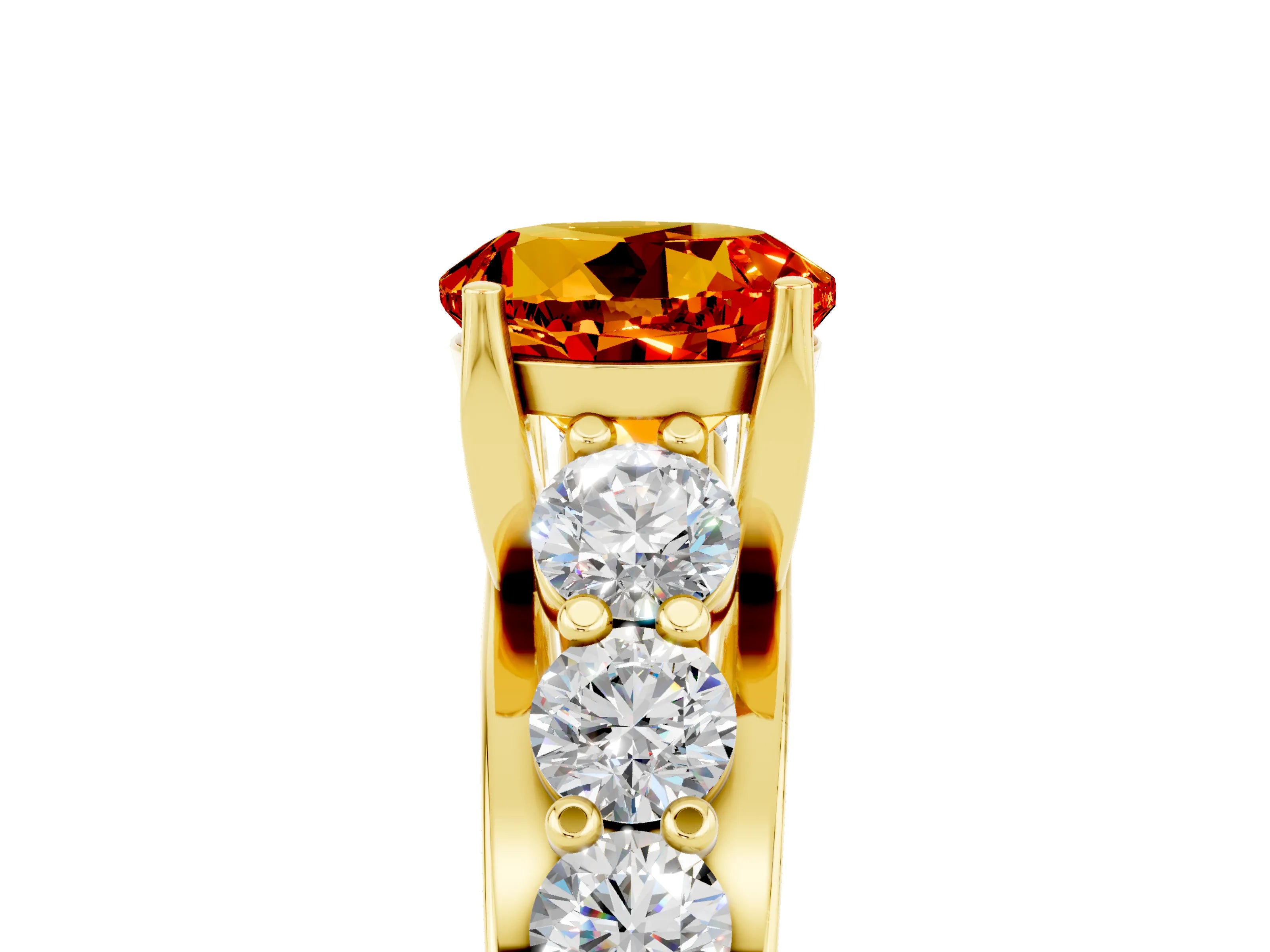 Yellow gold Round Cut Citrine Engagement Ring with Pavé Band and Four-Prong Setting_5