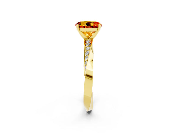Yellow gold Round Cut Citrine Engagement Ring with Side Stone Accents and Four-Prong Setting