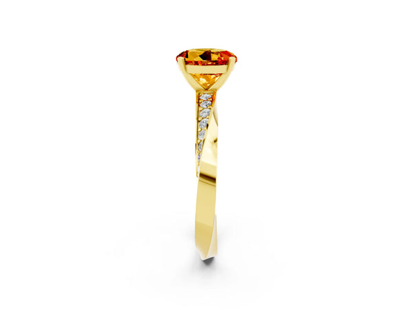 Yellow gold Round Cut Citrine Engagement Ring with Side Stone Accents and Four-Prong Setting