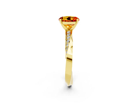 Yellow gold Round Cut Citrine Engagement Ring with Side Stone Accents and Four-Prong Setting_29