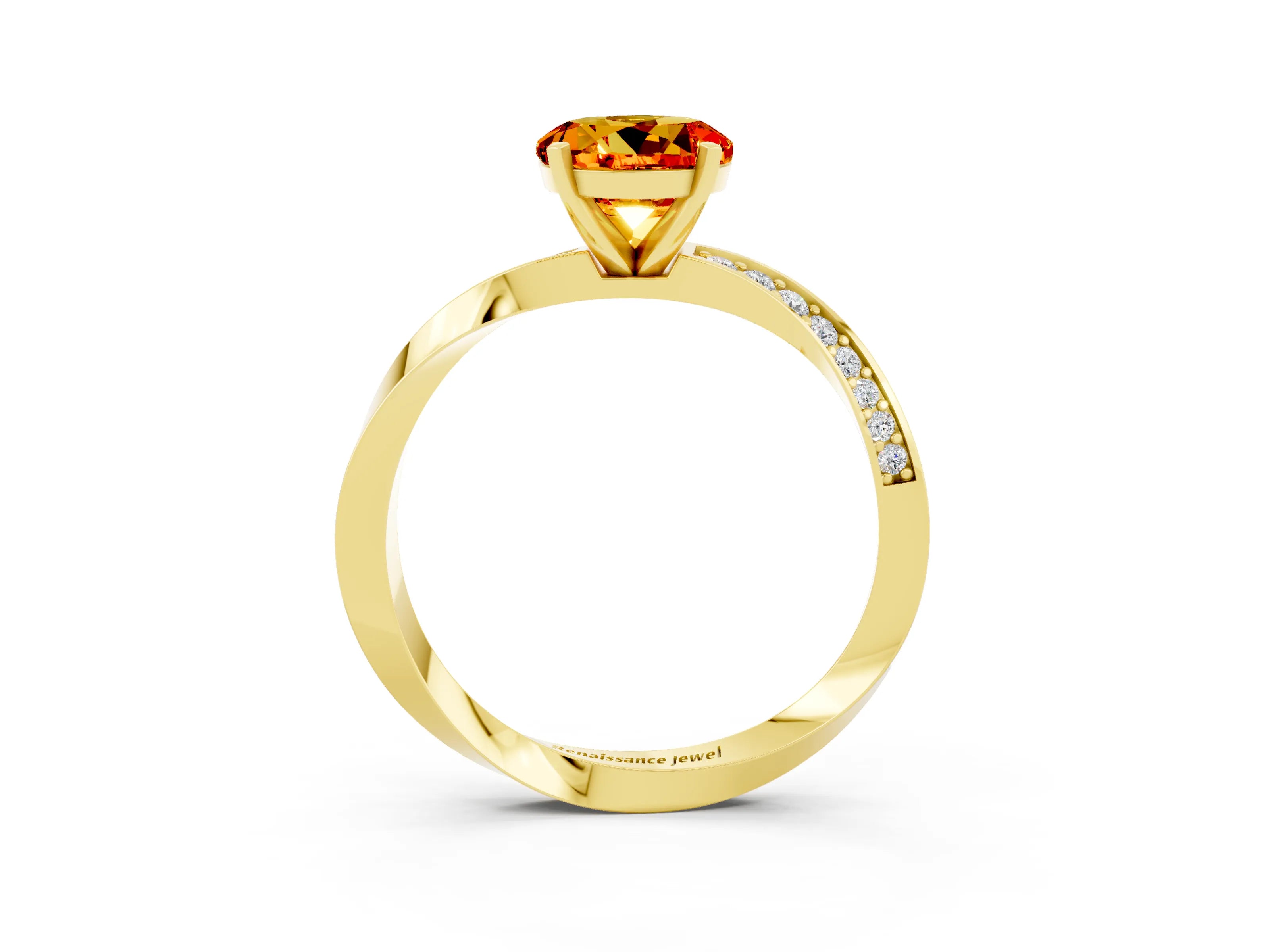 Yellow gold Round Cut Citrine Engagement Ring with Side Stone Accents and Four-Prong Setting_30