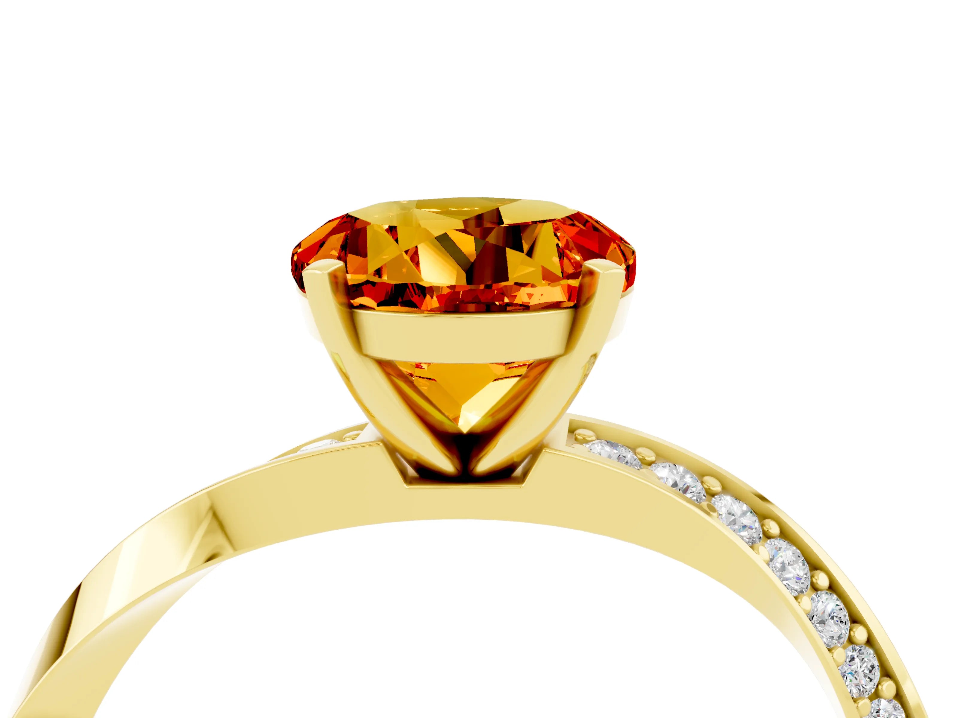 Yellow gold Round Cut Citrine Engagement Ring with Side Stone Accents and Four-Prong Setting_31