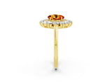 Yellow gold Round Cut Citrine Floral Double Halo Engagement Ring with Prong Setting_62