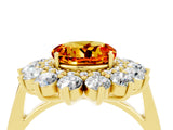 Yellow gold Round Cut Citrine Floral Double Halo Engagement Ring with Prong Setting_64